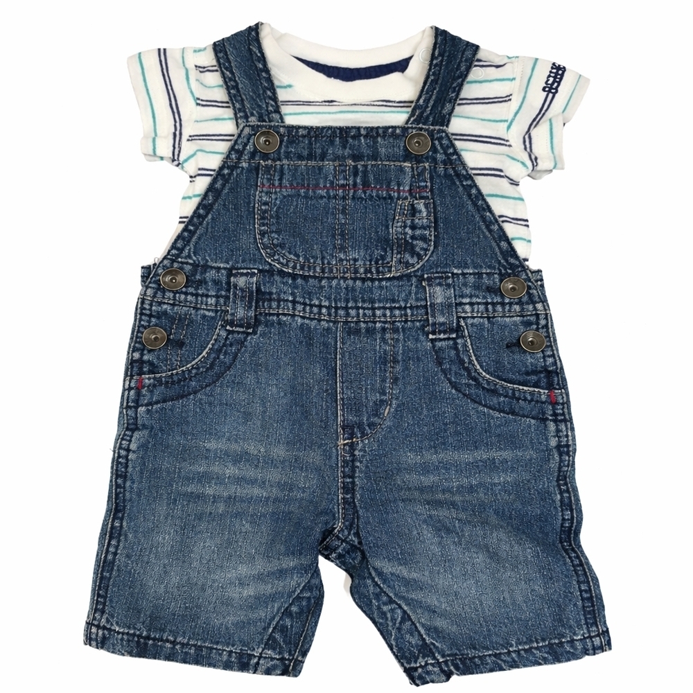 Vintage Oshkosh Genuine Baby Denim Overalls Set 3m Blue Jean Infant Classic Usa